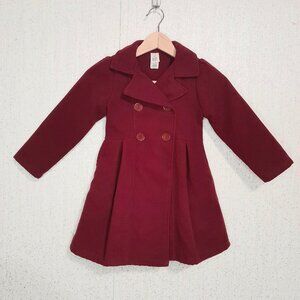 JUST KIDS Deep Red Little Girl's Pea Coat - Double Breasted Size